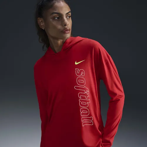 Nike женская Dri-FIT Long-Sleeve Softball Толстовка с капюшоном цвет красный