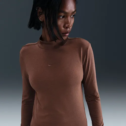Nike Sportswear Chill Knit жіноча Slim Long-Sleeve Mock-Neck футболка колір коричневий
