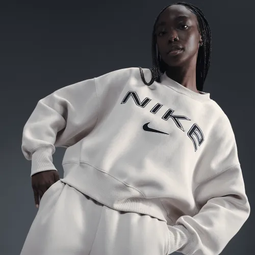 Nike Sportswear Phoenix Fleece женская Over-оверсайз Crew-Neck Logo свитшот цвет коричневый