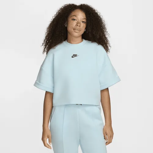 Nike Sportswear Tech Fleece женская оверсайз Short-Sleeve Cropped Top синий