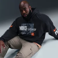 Nike Club мужские оверсайз French Terry Pullover Толстовка с капюшоном цвет черный