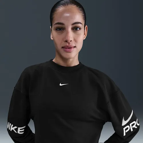 Nike Pro жіноча Dri-FIT Loose Crew-Neck French Terry світшот колір чорний