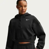 Nike Sportswear Phoenix Fleece жіноча оверсайз Cropped Henley Толстовка з капюшоном колір чорний