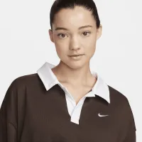 Nike Sportswear Essential женская оверсайз Long-Sleeve Polo цвет коричневый