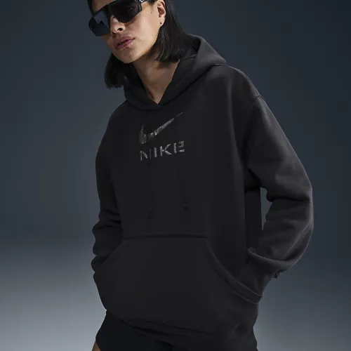 Nike Sportswear Phoenix Fleece женская оверсайз Pullover Graphic Толстовка с капюшоном цвет черный