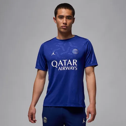 Nike Paris Saint-Germain Academy Pro Fourth мужские Jordan Dri-FIT Soccer Short-Sleeve Pre-Match Top синий