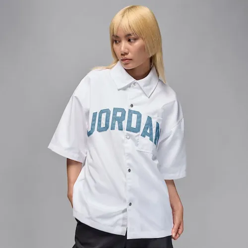 Nike Jordan Flight женская Woven Short-Sleeve Top цвет белый