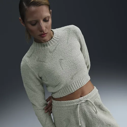 Nike Sportswear Phoenix Cozy Букле женская Tight Long-Sleeve Knit Top цвет зеленый