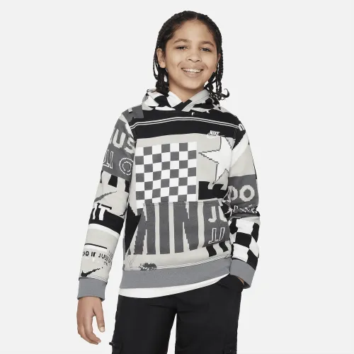 Nike Sportswear Club Fleece Big детские (для мальчиков) Printed Толстовка с капюшоном цвет серый