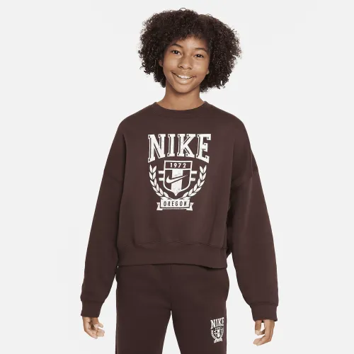 Nike Sportswear Big дитячі (Girls') оверсайз Fleece Crew-Neck світшот колір коричневий