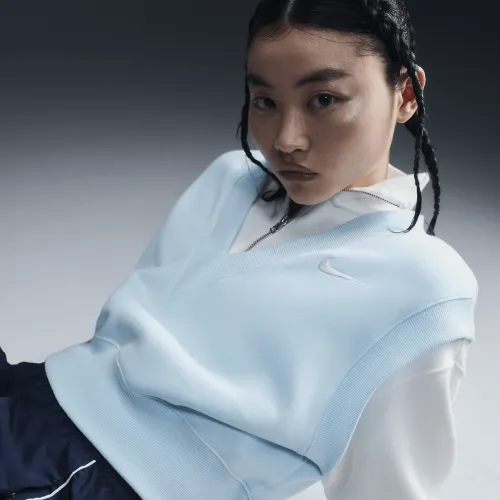 Nike Sportswear Phoenix Fleece женская Loose V-Neck Sleeveless Cropped Top синий