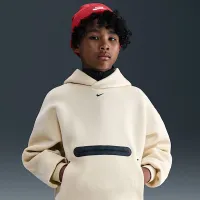 Nike Sportswear Tech Fleece Big детские (для мальчиков) оверсайз Pullover Толстовка с капюшоном цвет коричневый