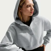 Nike Sportswear Phoenix Fleece жіноча оверсайз Cropped Henley Толстовка з капюшоном колір сірий