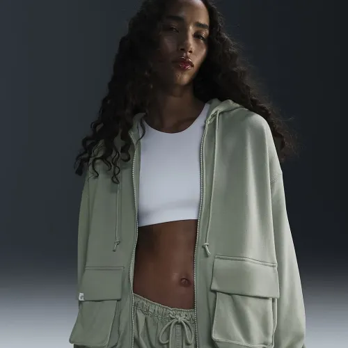 Nike Sportswear женская оверсайз Full-Zip French Terry Толстовка с капюшоном цвет зеленый