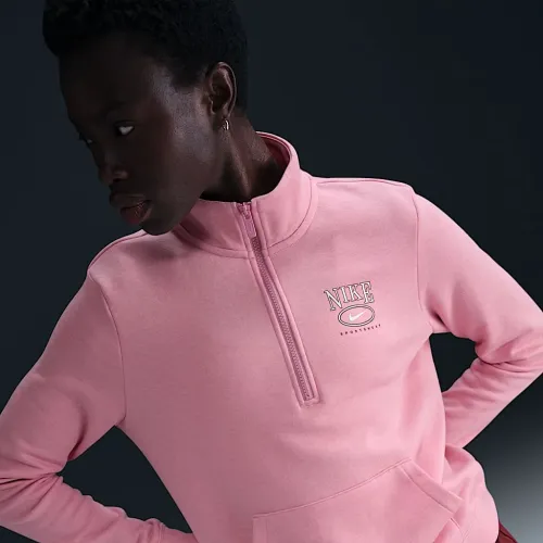 Nike Sportswear Club Fleece женская Mock-Neck 1/2-Zip Graphic Top Pink