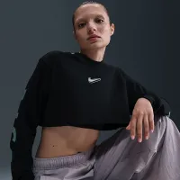 Nike Sportswear жіноча оверсайз Long-Sleeve Cropped футболка колір чорний