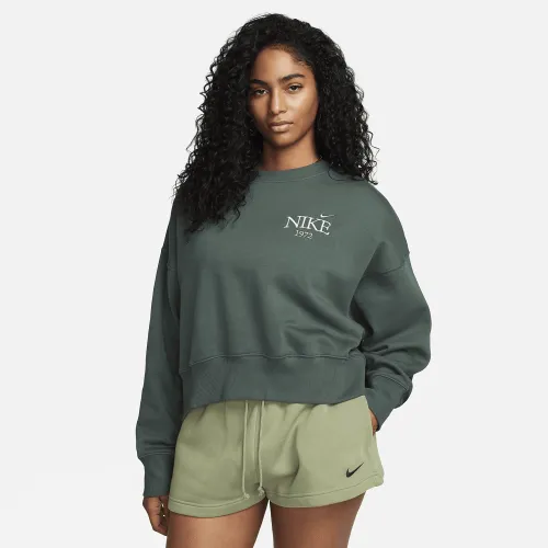 Nike Sportswear Phoenix Fleece женская оверсайз Cropped Crew-Neck свитшот цвет зеленый