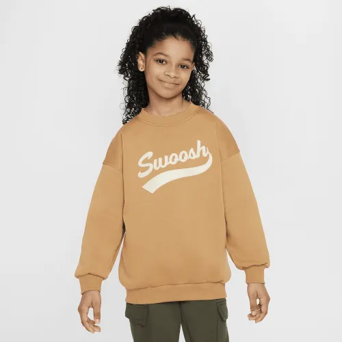 Nike Sportswear Club Fleece Big детские (Girls') оверсайз Crew-Neck свитшот цвет коричневый