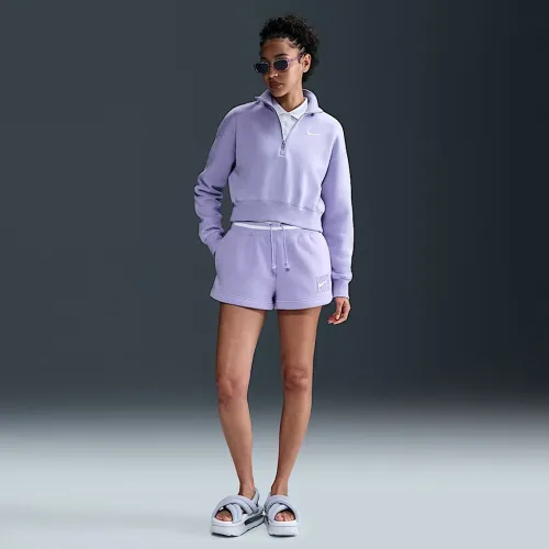 Nike Sportswear Phoenix Fleece женская С высокой Талией Loose Graphic шорты цвет фиолетовый
