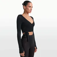 NikeSKIMS Stretch Knit женская Long-Sleeve Wrap Top цвет черный