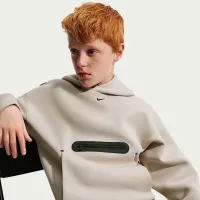 Nike Sportswear Tech Fleece Big детские (для мальчиков) оверсайз Pullover Толстовка с капюшоном цвет коричневый