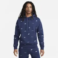 Nike Club Fleece мужские Allover Print Pullover Толстовка с капюшоном синий