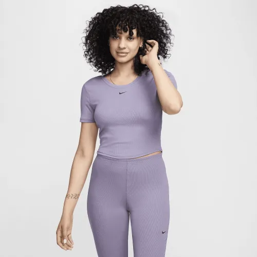 Nike Sportswear Chill Knit жіноча Tight Scoop-Back Short-Sleeve Mini-Rib Top колір фіолетовий
