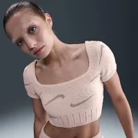 Nike Sportswear Phoenix Cozy Букле жіноча Slim Short-Sleeve Cropped Knit Top Pink