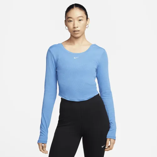 Nike Sportswear Chill Knit жіноча Tight Scoop-Back Long-Sleeve Mini-Rib Top блакитний