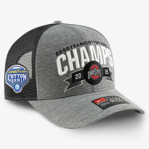 Ohio State Buckeyes 2025 College Football Playoff хлопковыеBowl National Championship Bound Locker Room мужские Nike Dri-FIT College Trucker Adjustable Hat цвет серый