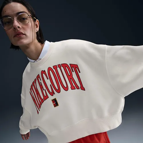 NikeCourt Phoenix Fleece женская Over-оверсайз Crew-Neck Tennis свитшот цвет коричневый
