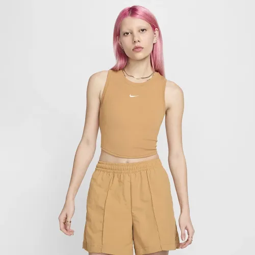 Nike Sportswear Chill Knit женская Tight Cropped Mini-Rib Tank Top цвет коричневый