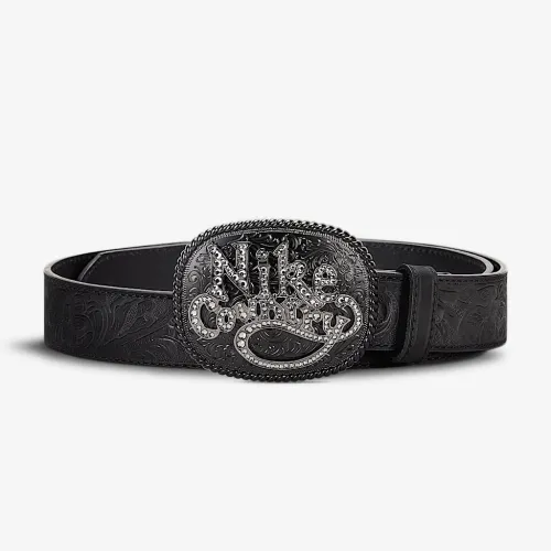 Nike Country чоловічі Rhinestone Plaque Buckle Embossed Leather Belt колір чорний