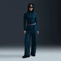 Nike Sportswear Essential жіноча Ribbed Mock-Neck Long-Sleeve Top блакитний