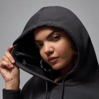 Nike Jordan Flight Fleece женская Cropped Satin-Lined Толстовка с капюшоном цвет черный