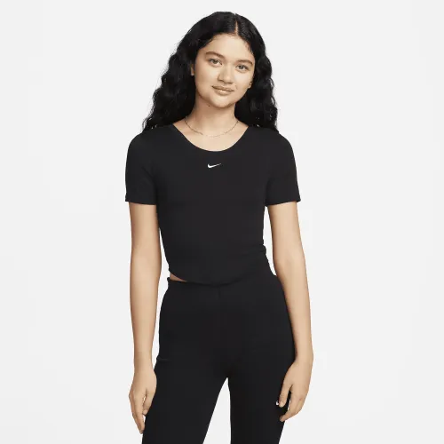 Nike Sportswear Chill Knit жіноча Tight Scoop-Back Short-Sleeve Mini-Rib Top колір чорний