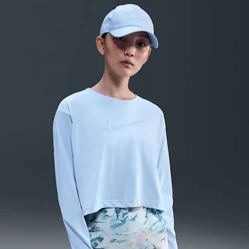 Nike женская Dri-FIT Cropped Long-Sleeve футболка синий