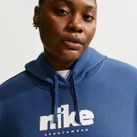 Nike Sportswear Club Fleece жіноча Graphic Pullover Толстовка з капюшоном (великі розміри) блакитний