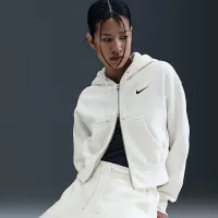 Nike Sportswear Phoenix Fleece женская Loose Full-Zip Cropped Толстовка с капюшоном цвет белый