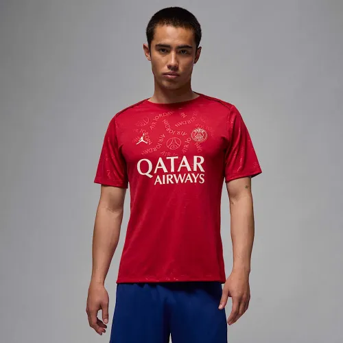 Nike Paris Saint-Germain Academy Pro Fourth мужские Jordan Dri-FIT Soccer Short-Sleeve Pre-Match Top цвет красный