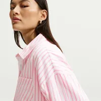 Nike Sportswear Chill Poplin женская оверсайз Woven Long-Sleeve Striped Top Pink