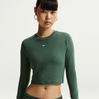 Nike Sportswear Chill Knit женская Slim Long-Sleeve Cropped Top цвет зеленый