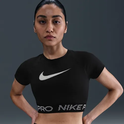 Nike Pro жіноча Dri-FIT Short-Sleeve Cropped Graphic Top колір чорний