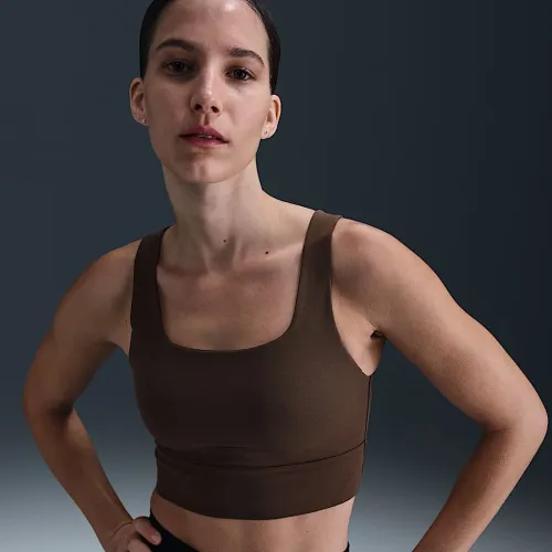 Nike Zenvy жіноча Medium-Support Padded Longline Sports Bra колір коричневий