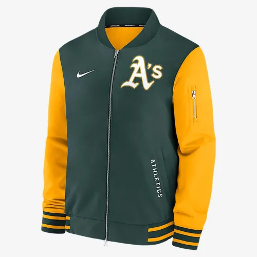 Athletics Authentic Collection Dugout мужские Nike MLB Full-Zip Bomber Куртка цвет зеленый