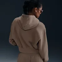 Nike Sportswear Phoenix Fleece женская Loose Cropped Full-Zip Толстовка с капюшоном цвет коричневый