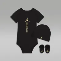 Nike Jordan Black & Gold Bodysuit, Hat and Booties Box Set Baby Set Black