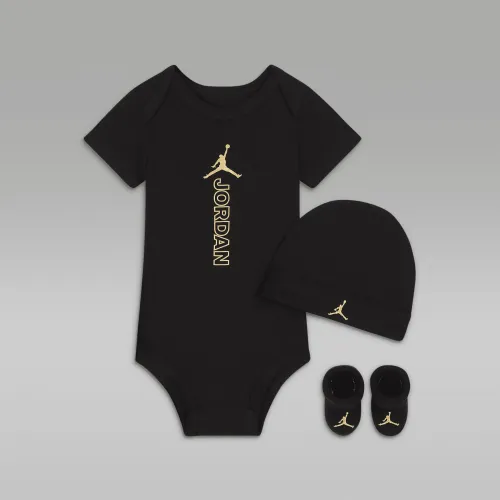 Nike Jordan Black & Gold Bodysuit, Hat and Booties Box Set Baby Set Black