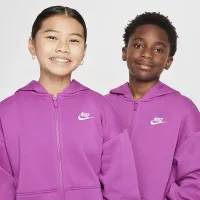Nike Sportswear Club Fleece Big детские оверсайз Full-Zip Толстовка с капюшоном цвет фиолетовый