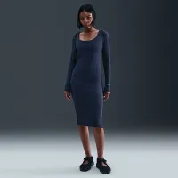 Nike Sportswear Chill Knit женская Tight Long-Sleeve Midi Mini-Rib Костюм синий